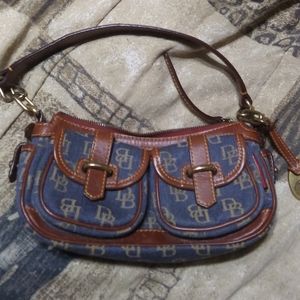 Dooney and Bourke small denim leather trim banana shoulder bag purse